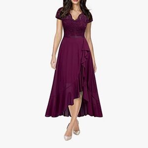 Large magenta maroon Miuosol high low evening gown maxi dress